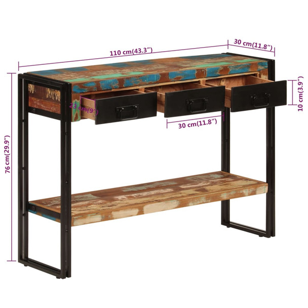 Konzolni stol 110 x 30 x 76 cm od masivnog obnovljenog drva 348158