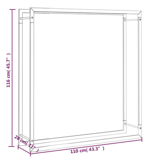 Stalak za drva za ogrjev mat crni 110x28x116 cm čelični 350310