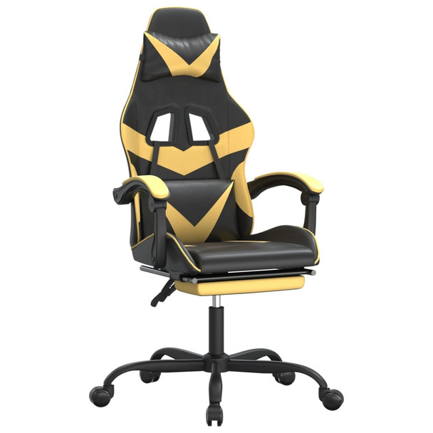 Igraća stolica od umjetne kože s osloncem za noge Crna i zlatna 3143856