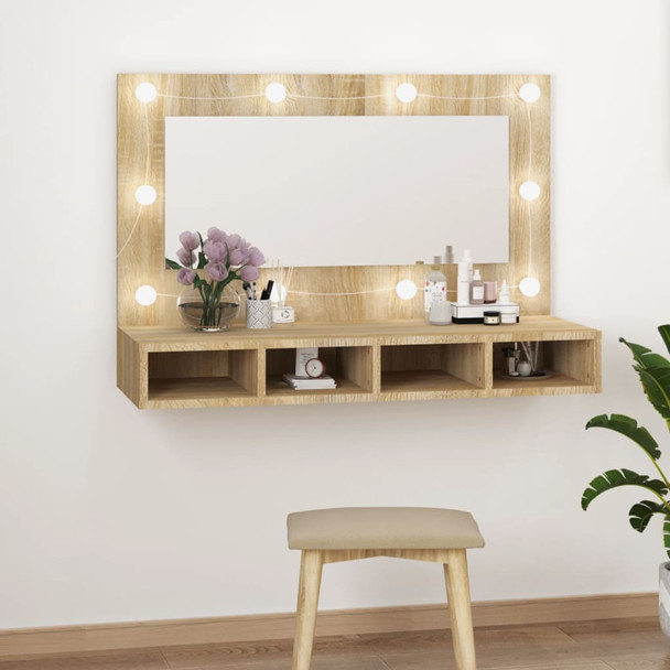 Ormarić s ogledalom LED boja hrasta sonome 90 x 31,5 x 62 cm 808894