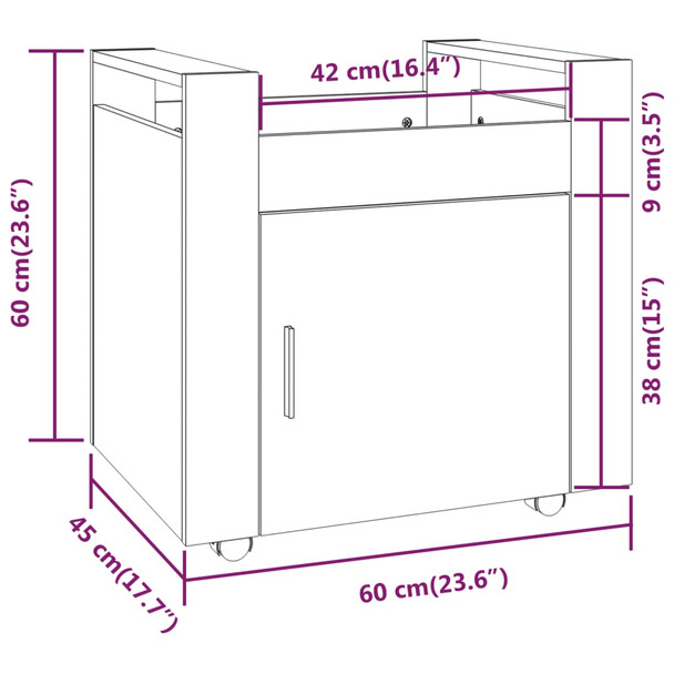 Kolica za radni stol bijela 60x45x60 cm od konstruiranog drva 816608