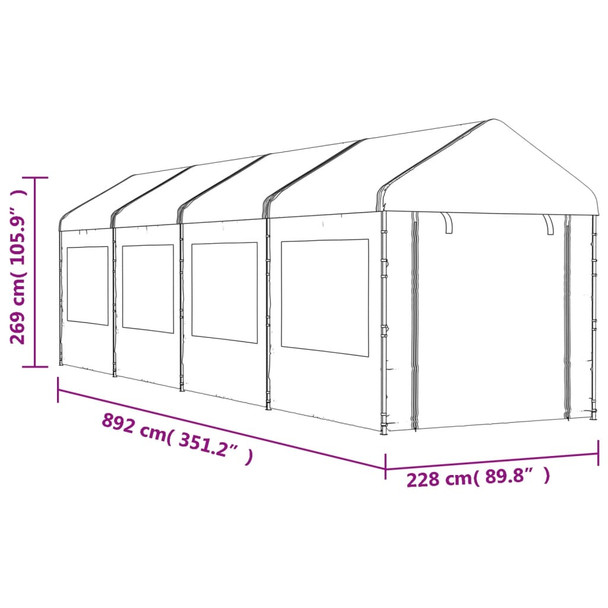 Sjenica s krovom bijela 8,92 x 2,28 x 2,69 m polietilen 3155480