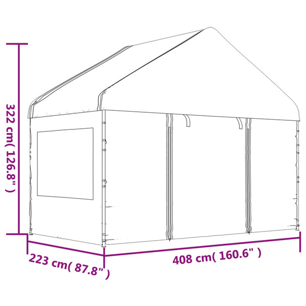 Sjenica s krovom bijela 20,07 x 4,08 x 3,22 m polietilen 3155493