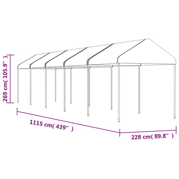 Sjenica s krovom bijela 11,15 x 2,28 x 2,69 m polietilen 3155505