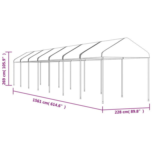 Sjenica s krovom bijela 15,61 x 2,28 x 2,69 m polietilen 3155507