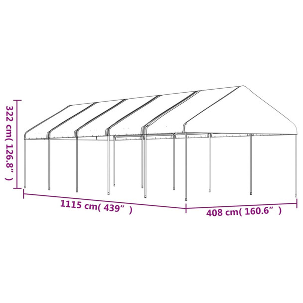 Sjenica s krovom bijela 11,15 x 4,08 x 3,22 m polietilen 3155513