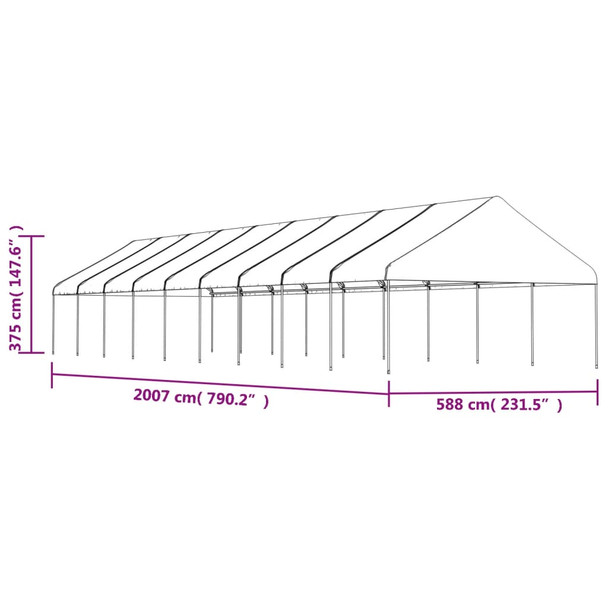 Sjenica s krovom bijela 20,07 x 5,88 x 3,75 m polietilen 3155525