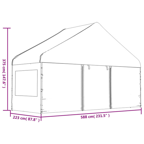 Sjenica s krovom bijela 4,46 x 5,88 x 3,75 m polietilen 3155494