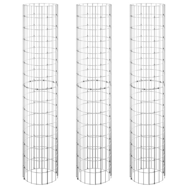 Kružne gabionske gredice 3 kom pocinčani čelik Ø 30 x 150 cm 152021