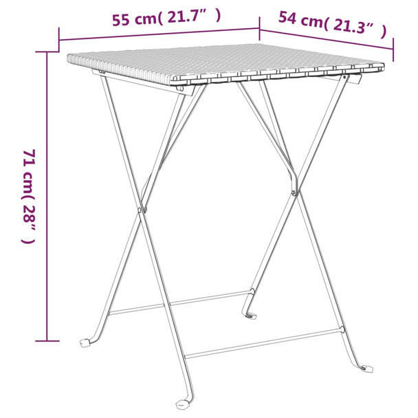 Sklopivi bistro stol smeđi 55 x 54 x 71 cm od poliratana 319984