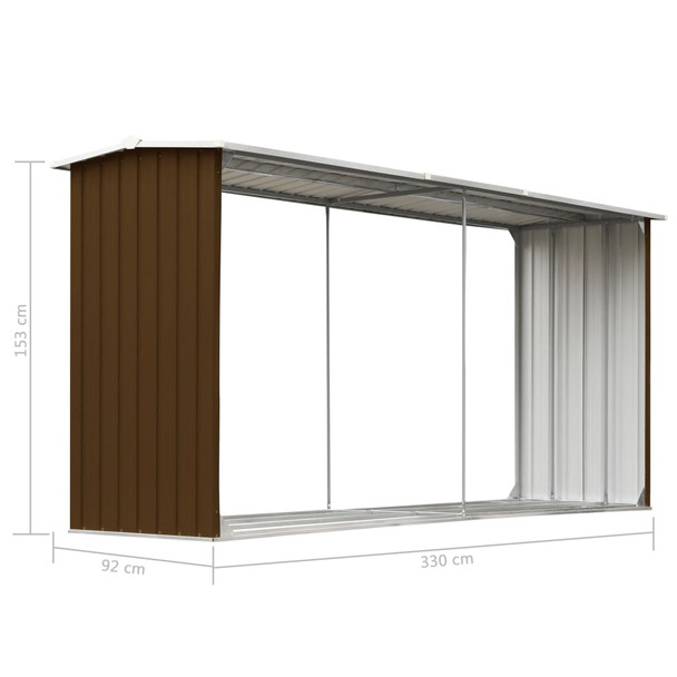 Vrtna ostava za drva od pocinčanog čelika 330x92x153 cm smeđa 47087