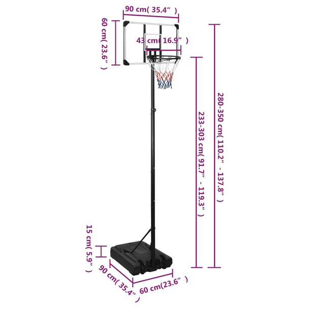 Košarkaški stalak prozirni 280 - 350 cm polikarbonantni 3107833