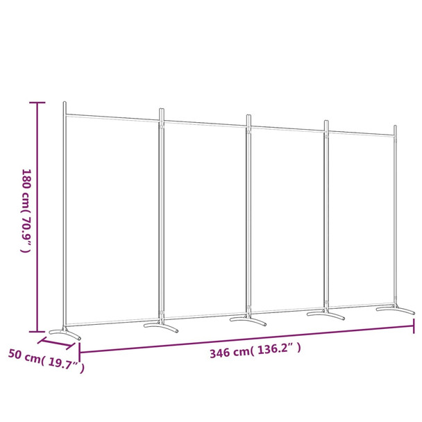 Sobna pregrada s 4 panela smeđa 346 x 180 cm od tkanine 350263