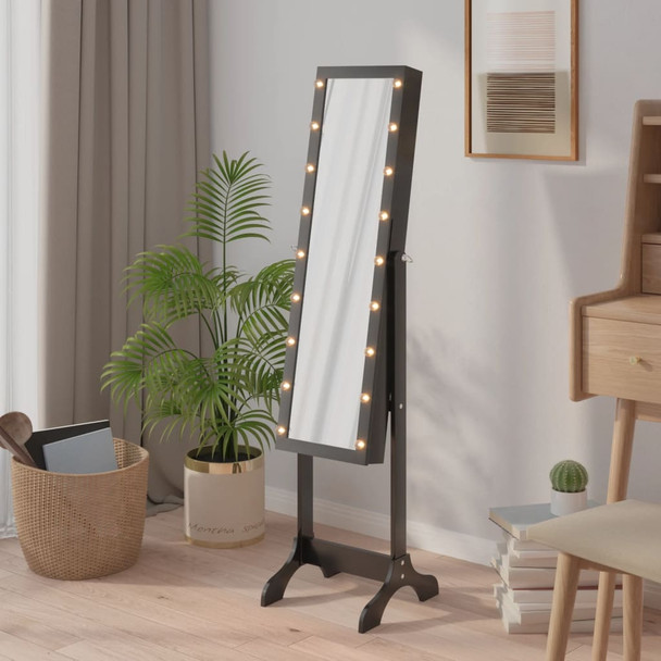 Samostojeće ogledalo s LED svjetlima crno 34 x 37 x 146 cm 351767