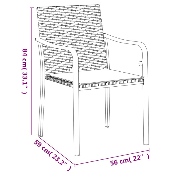 Vrtne stolice s jastucima 2 kom smeđe 56x59x84 cm od poliratana 364093