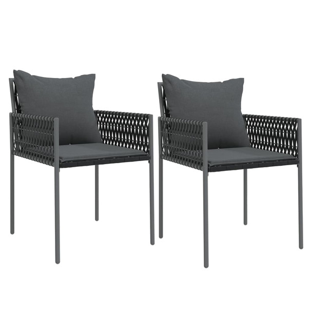 Vrtne stolice s jastucima 2 kom crne 54x61x83 cm od poliratana 364101