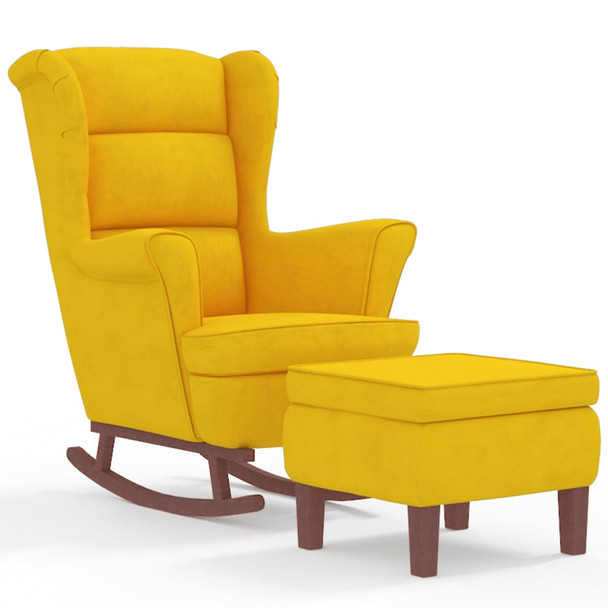 Stolica za ljuljanje s drvenim nogama i stolcem žuta baršun 3121237