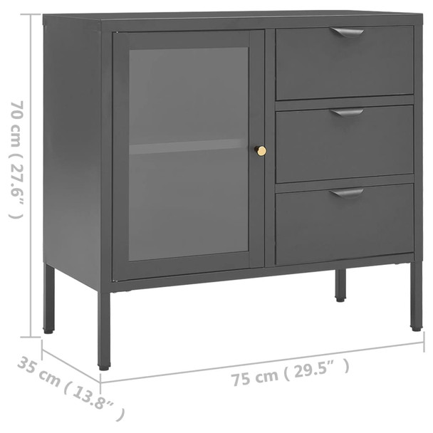 Komoda antracit 75 x 35 x 70 cm od čelika i kaljenog stakla 336075