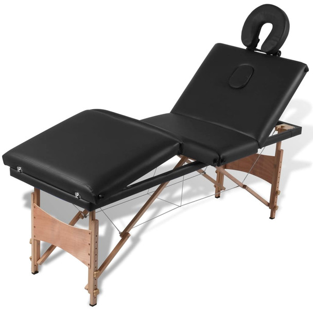 Crni sklopivi stol za masažu s 4 zone i drvenim okvirom 110095