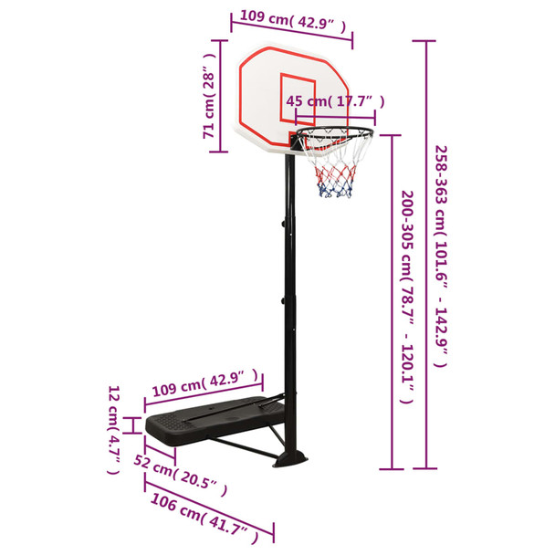 Košarkaški stalak bijeli 258 - 363 cm od polietilena 93648