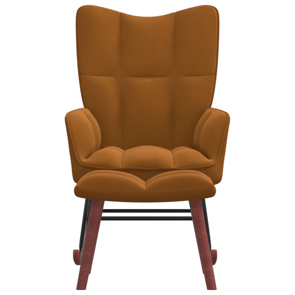 Stolica za ljuljanje s osloncem za noge smeđa baršunasta 328158