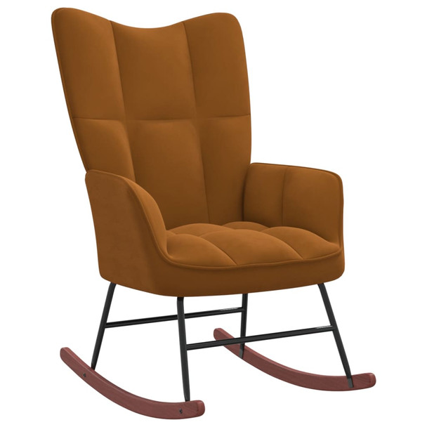 Stolica za ljuljanje s osloncem za noge smeđa baršunasta 328158
