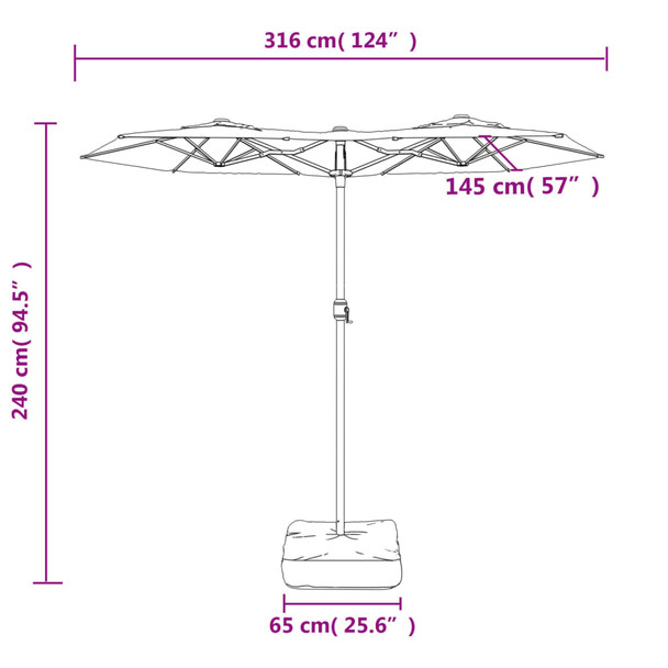 Dvostruki suncobran s LED svjetlima antracit 316 x 240 cm 362971