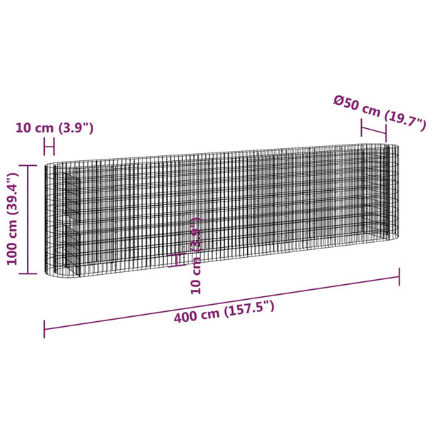 Gabionska povišena gredica od pocinčanog željeza 400x50x100 cm 152036