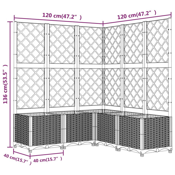 Vrtna sadilica s rešetkom tamnosiva 120 x 120 x 136 cm PP 318257