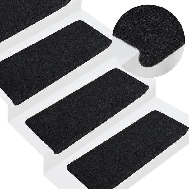 Samoljepljivi otirači za stepenice 15 kom 65x24,5x3,5 cm crni 343478