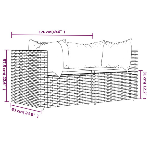 Kutne vrtne sofe s jastucima 2 kom sive od poliratana 319842