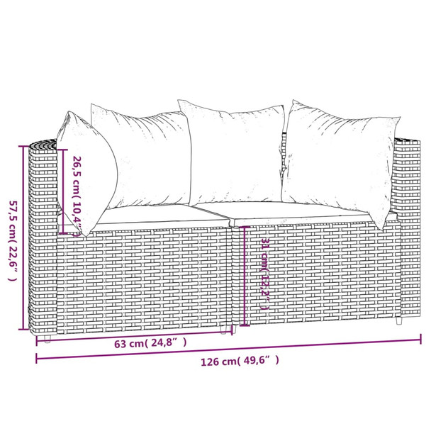 Kutne vrtne sofe s jastucima 2 kom sive od poliratana 319854