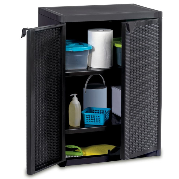 Vrtni ormarić za pohranu crni 65 x 45 x 88 cm PP ratan 151236
