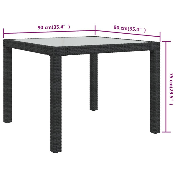 Vrtni stol 90 x 90 x 75 cm od kaljenog stakla i poliratana crni 316698