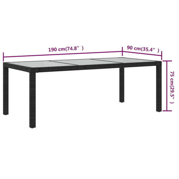 Vrtni stol crni 190x90x75 cm od kaljenog stakla i poliratana 316712