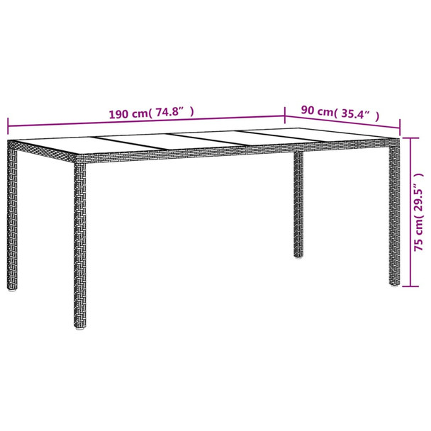 Vrtni stol sivi 190x90x75 cm od kaljenog stakla i poliratana 316715