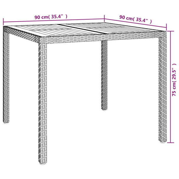 Vrtni stol od poliratana i bagremovog drva 90 x 90 x 75 cm sivi 316719