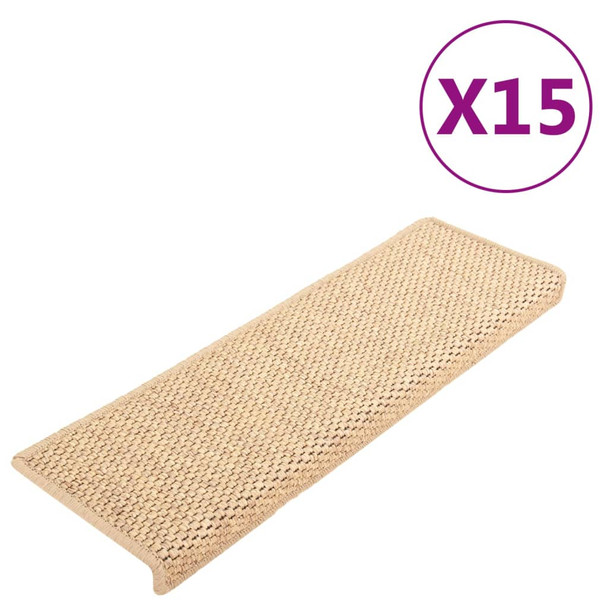 Samoljepljivi otirači za stepenice 15 kom 65x21x4 cm svjetlobež 326892