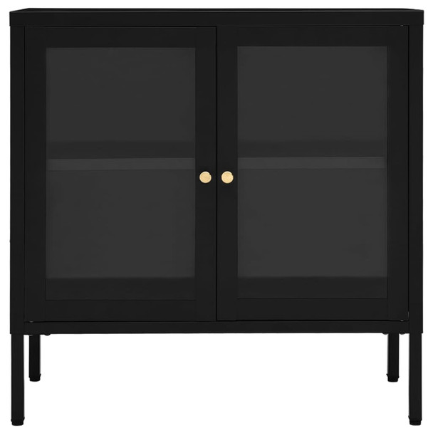 Komoda crna 70 x 35 x 70 cm od čelika i stakla 336064