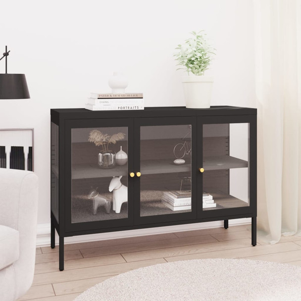 Komoda crna 105 x 35 x 70 cm od čelika i stakla 336067
