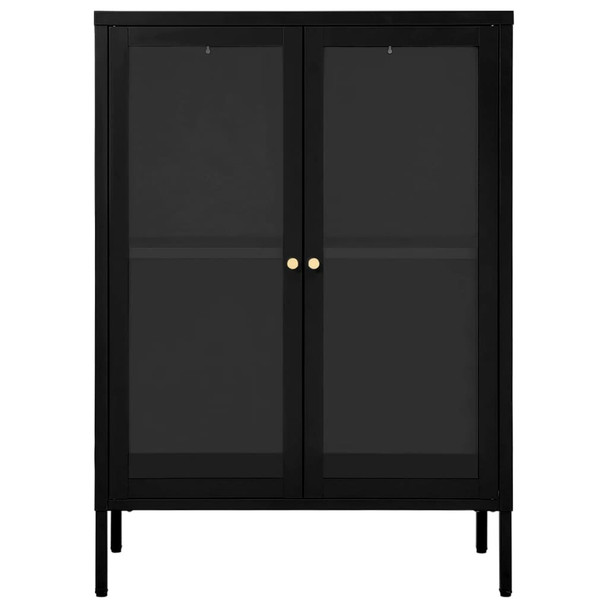 Komoda crna 75 x 35 x 105 cm od čelika i stakla 336070