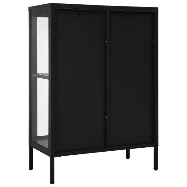 Komoda crna 75 x 35 x 105 cm od čelika i stakla 336070
