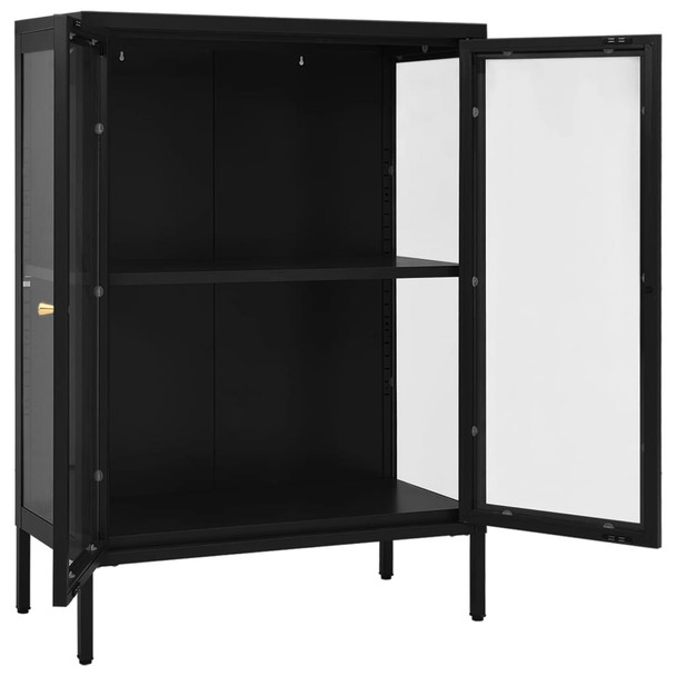 Komoda crna 75 x 35 x 105 cm od čelika i stakla 336070