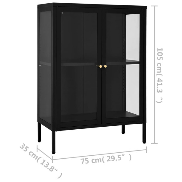 Komoda crna 75 x 35 x 105 cm od čelika i stakla 336070