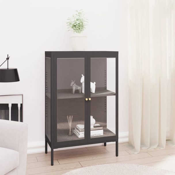 Komoda antracit 75 x 35 x 105 cm od čelika i stakla 336072