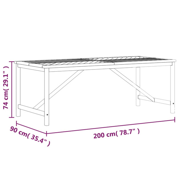 Vrtni blagovaonski stol 200 x 90 x 74 cm masivno bagremovo drvo 362242