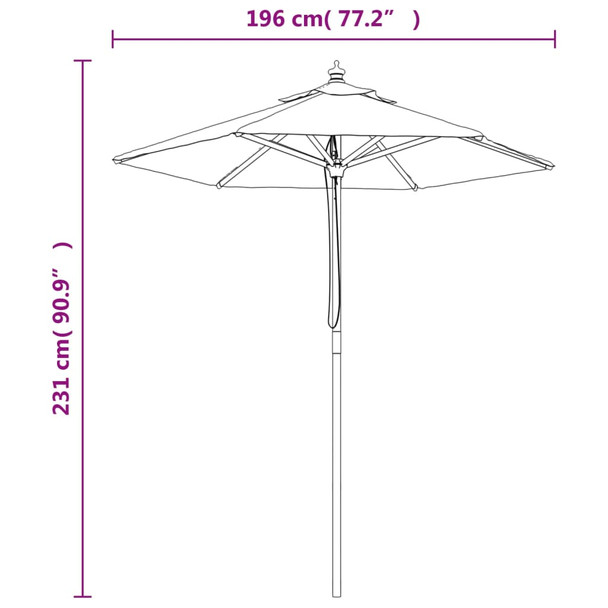 Vrtni suncobran s drvenim stupom crni 196 x 231 cm 363165