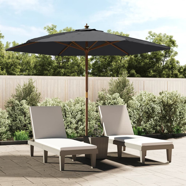 Vrtni suncobran s drvenim stupom crni 299 x 240 cm 363173