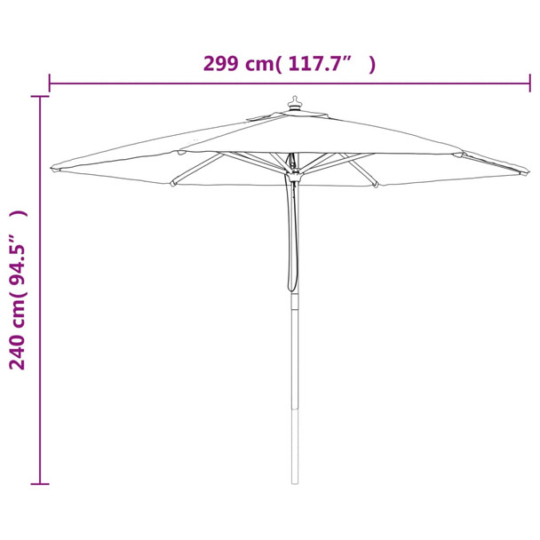 Vrtni suncobran s drvenim stupom crni 299 x 240 cm 363173