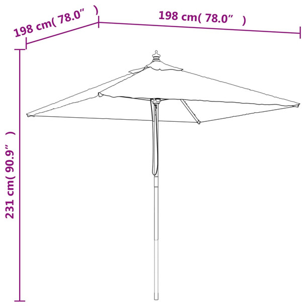 Vrtni suncobran s drvenim stupom terakota 198 x 198 x 231 cm 363188